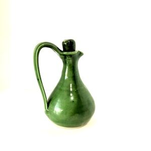 Vintage Handmade Artisan Made Pottery Green Glazed Vase Pitcher With Stopper Oil